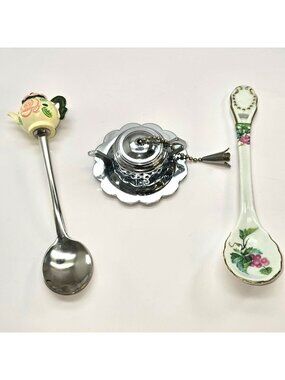Tea-Themed Stainless & Ceramic Spoons With Teapot Infuser Set VL5065